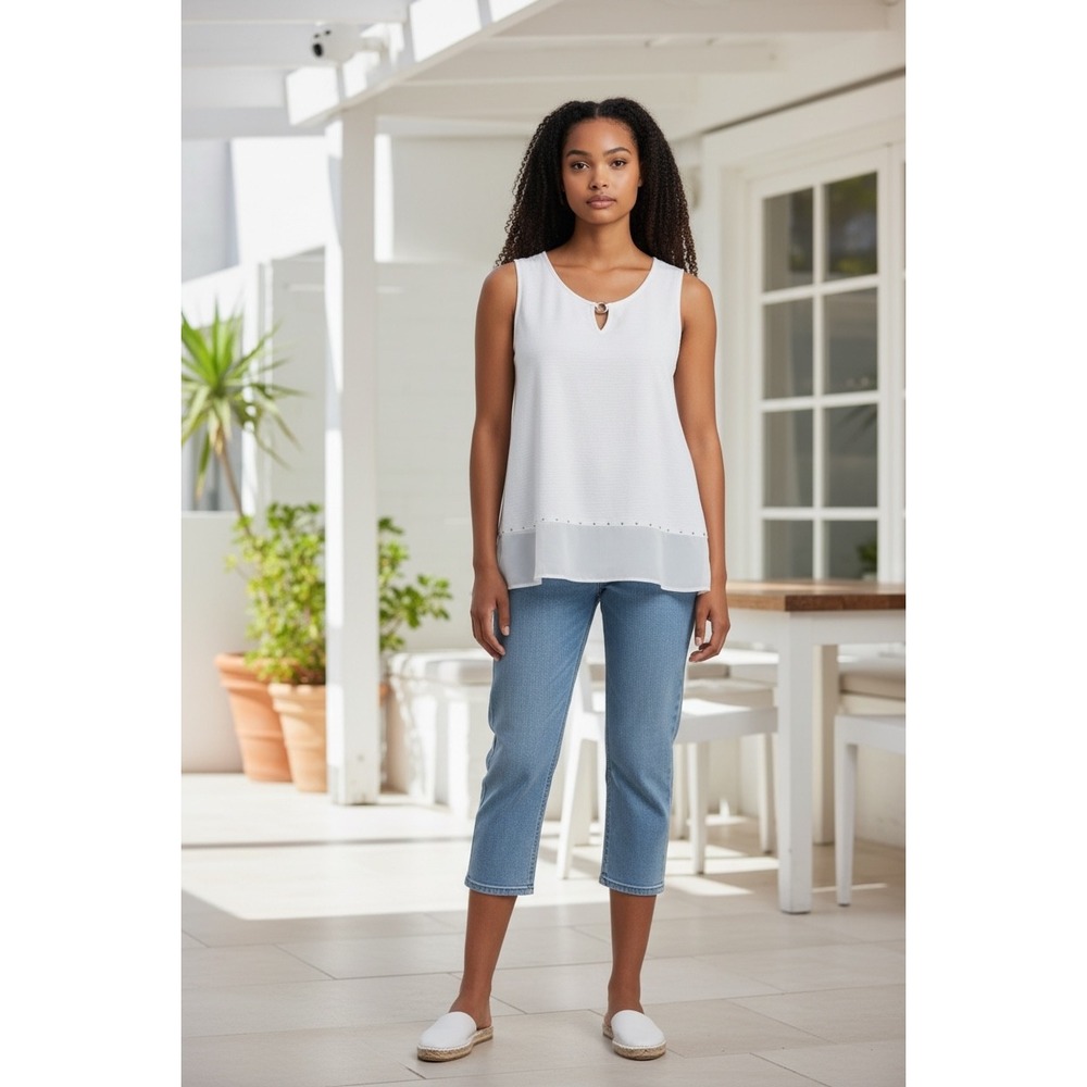 JM Collection White Keyhole Neck Embellished Layered Sleeveless Women's‎ Top XL